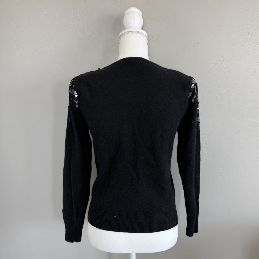 Vintage 80’s Lambswool Angora Women’s Sweater Small Black Sequins Shoulder Pads - Picture 7 of 12